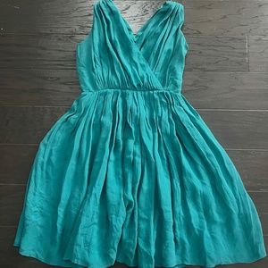 100% Silk Dress Green Fit Flare Green Chiffon Silk Dress Size 2P Talbots